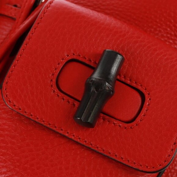 GUCCI Bamboo Backpack Leather Red Silver 370833 Auth 158958V